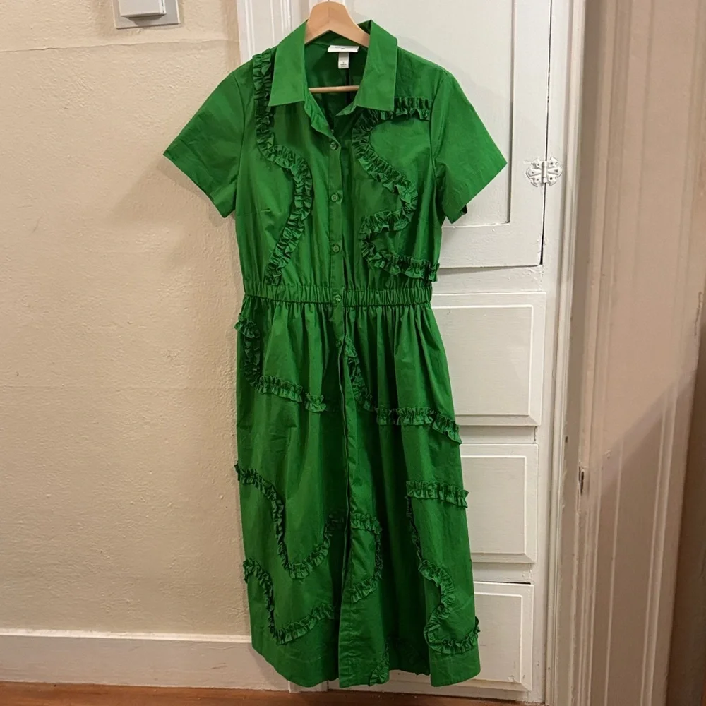 kate spade Bright Green Ruffle Shirt Midi Dress